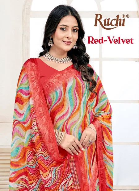 Red Velvet Vol 71 By Ruchi Chiffon Printed Saree Bulk Orders In India